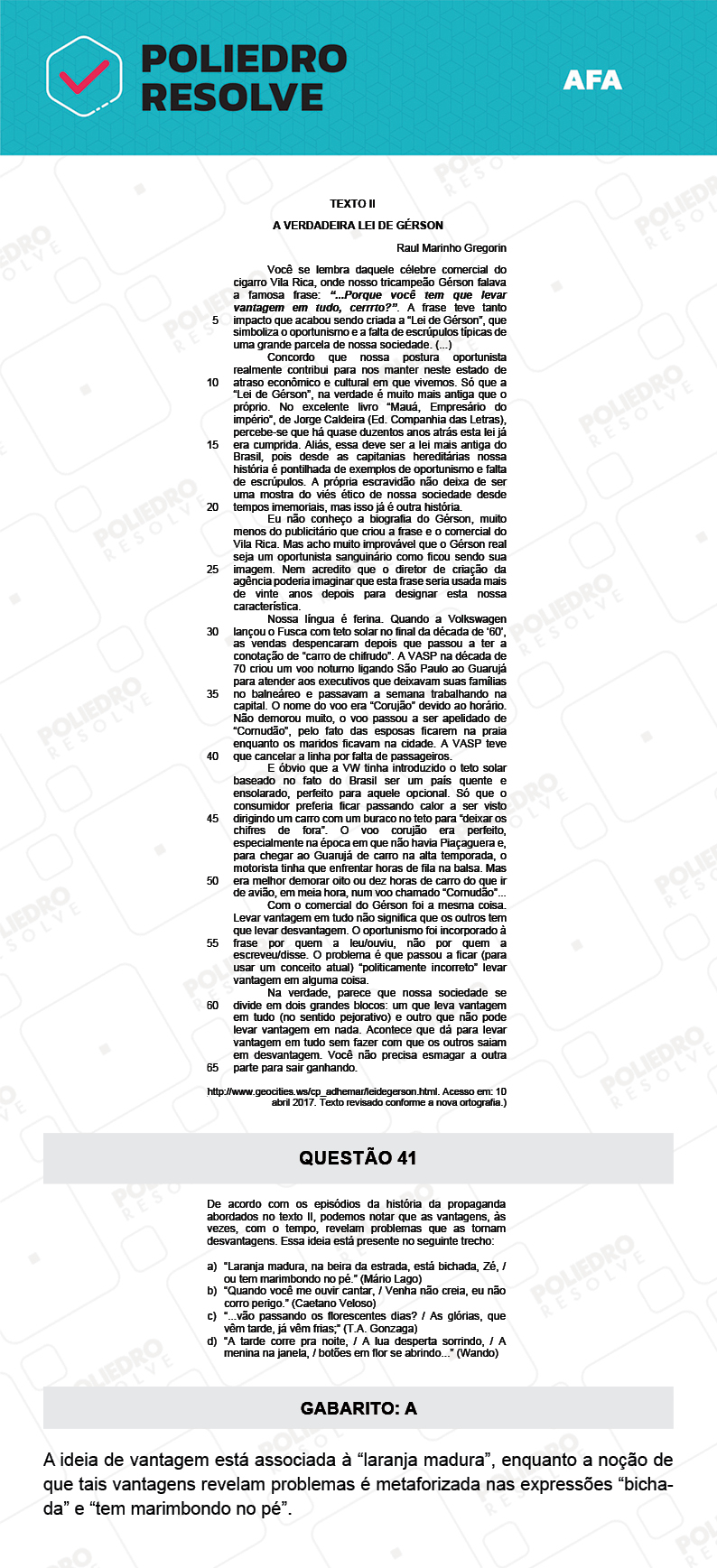 Questão 41 - Prova Tipo A - AFA 2022
