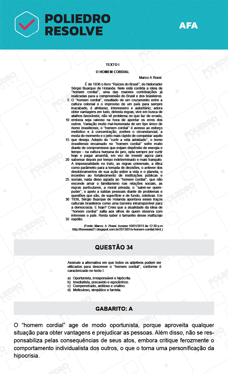 Questão 34 - Prova Tipo A - AFA 2022