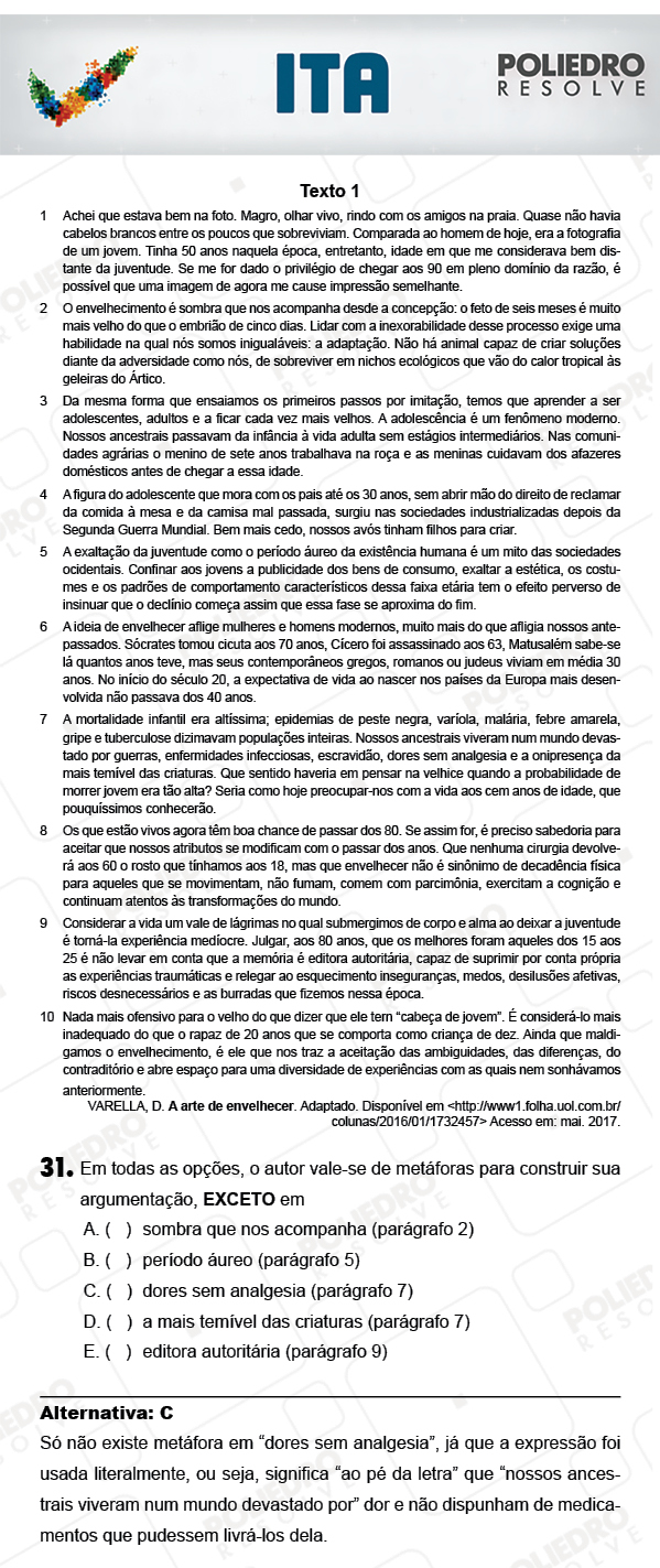 Questão 31 - Português / Inglês - ITA 2018