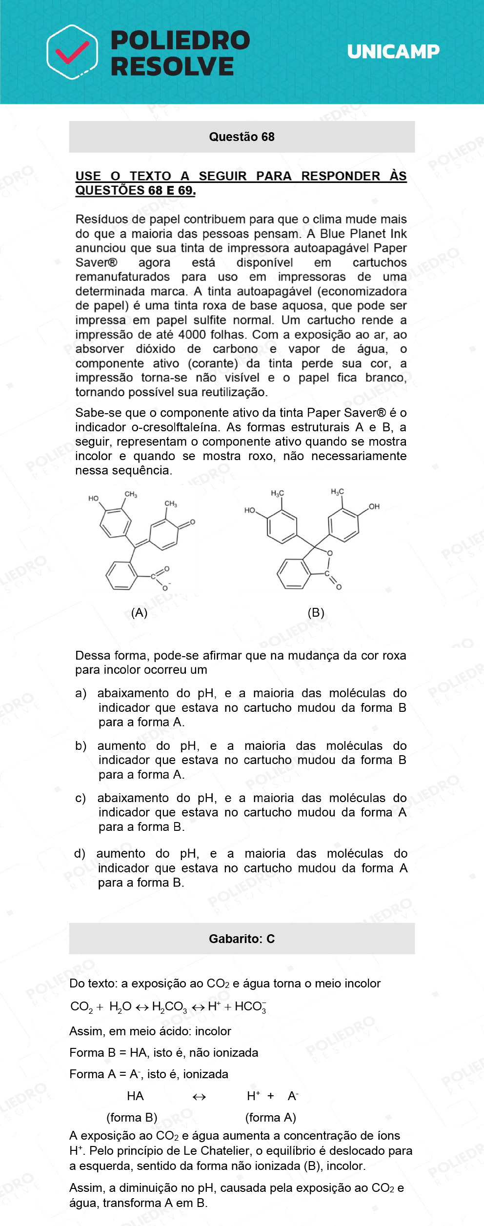 Questão 68 - 1ª Fase - 1º Dia - R e W - UNICAMP 2022