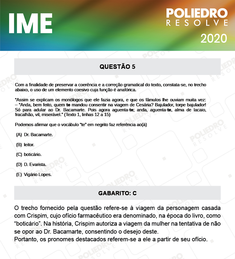 Questão 5 - 2ª Fase - Português/Inglês - IME 2020