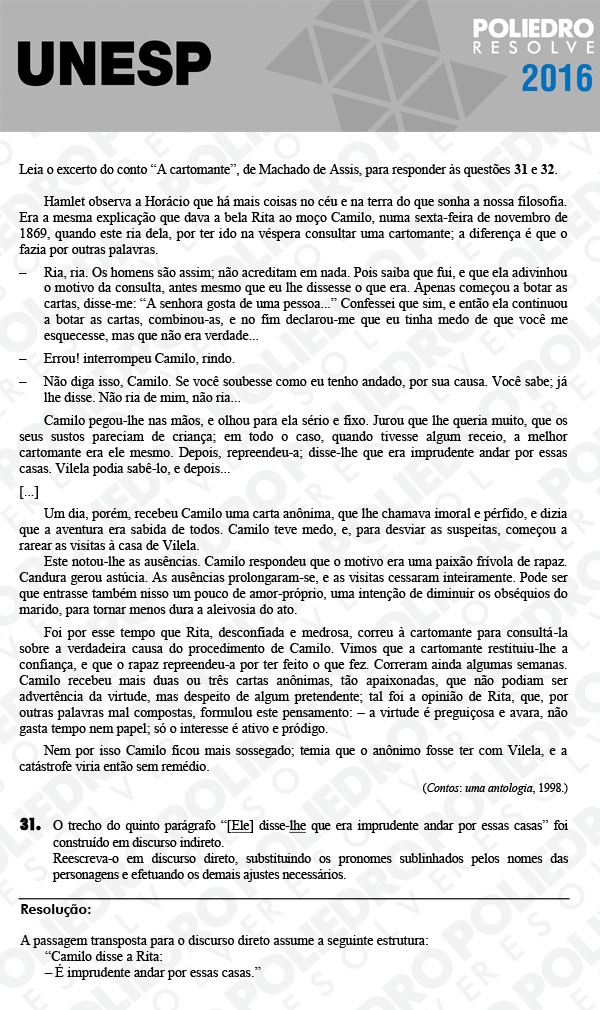 Dissertativa 31 - 2ª Fase - Unesp 2016