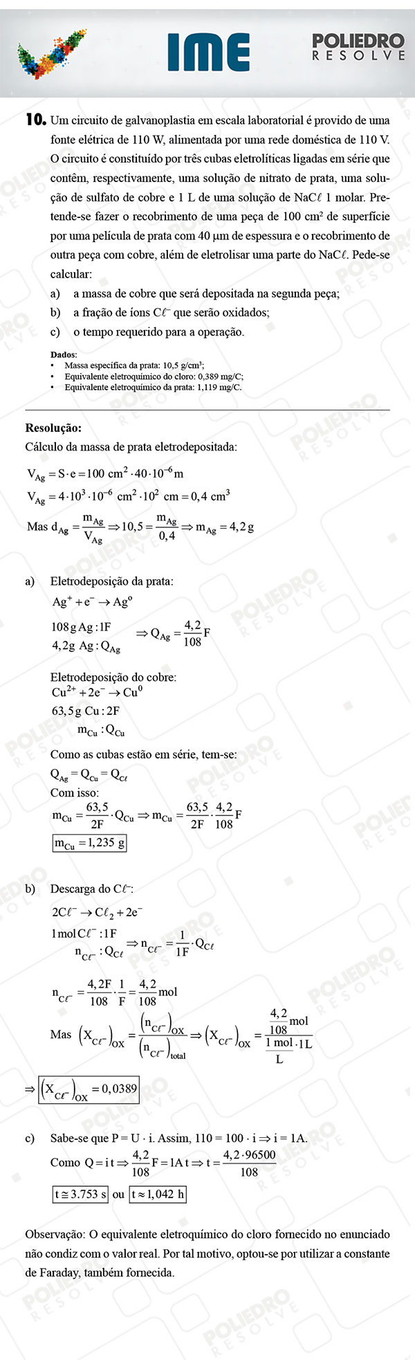 Dissertativa 10 - Química - IME 2018