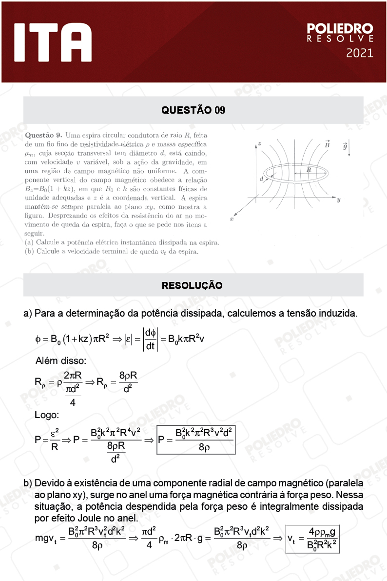Dissertativa 9 - 2ª Fase - 2º Dia - Fís/Red - ITA 2021