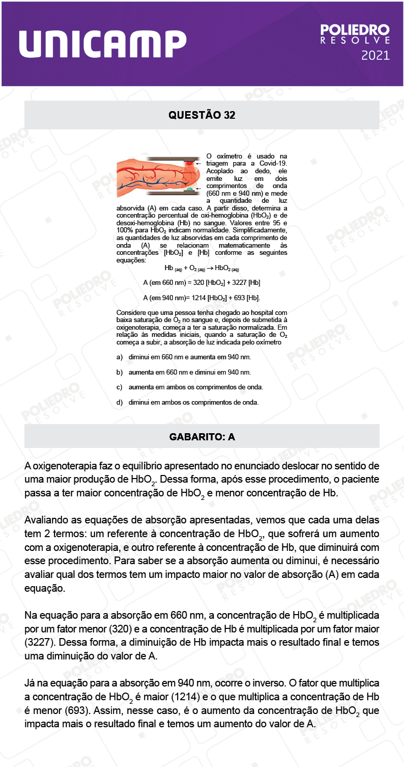 Questão 32 - 1ª Fase - 2º Dia - Q e Z - UNICAMP 2021