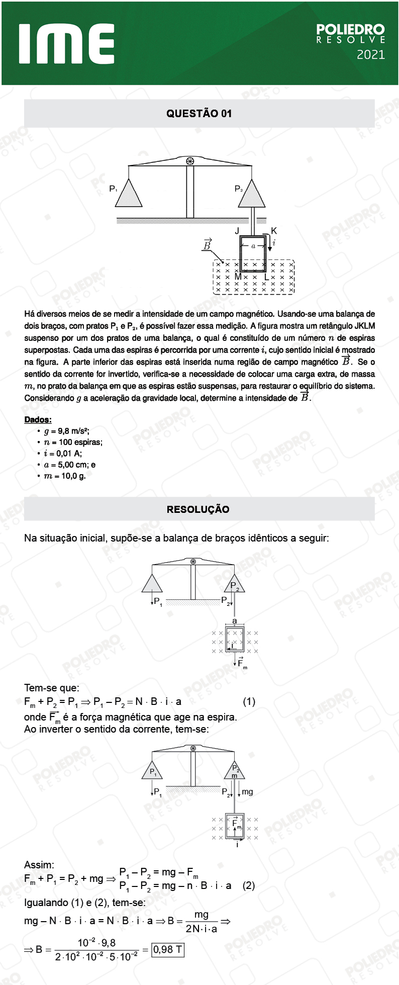 Dissertativa 1 - 2ª Fase - Física - IME 2021