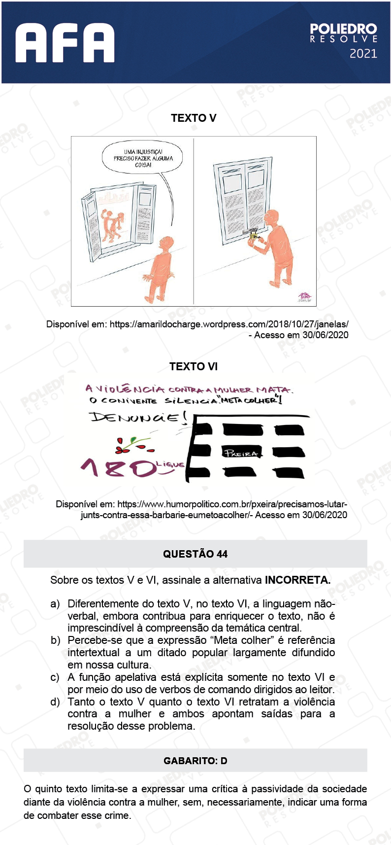 Questão 44 - Prova Tipo A - AFA 2021
