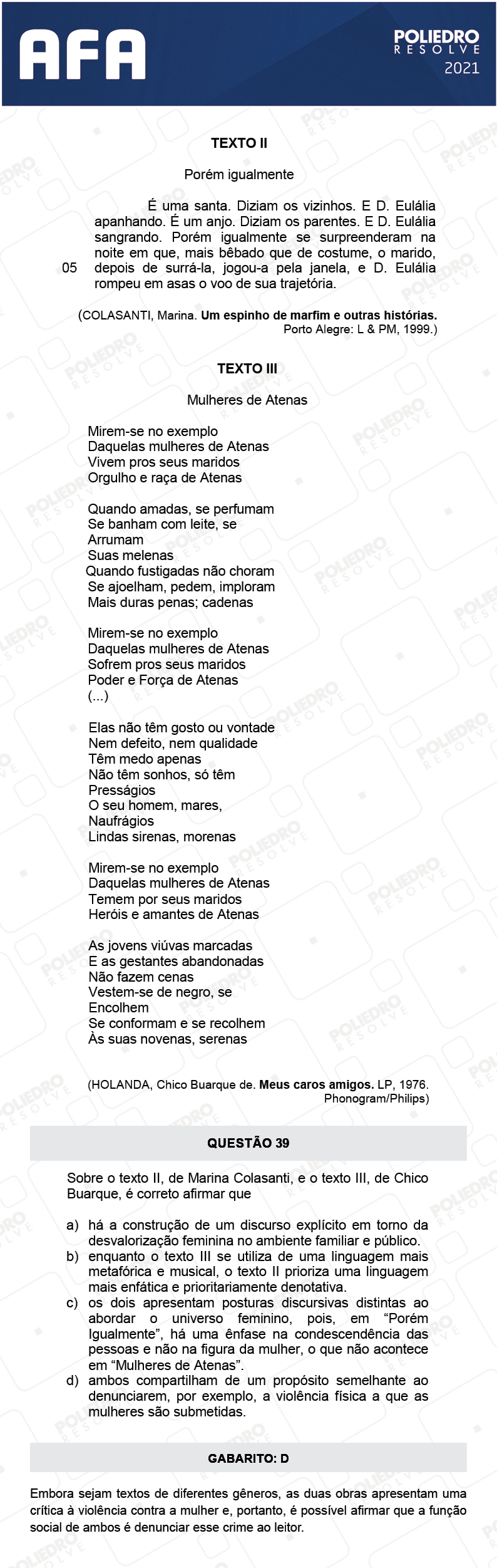 Questão 39 - Prova Tipo A - AFA 2021