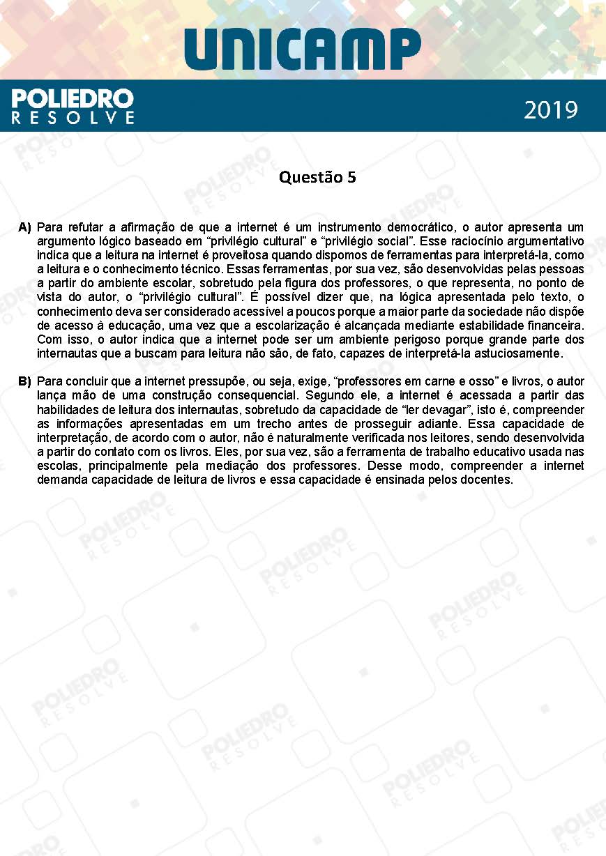 Dissertativa 5 - 2ª Fase - 1º Dia - Unicamp 2019