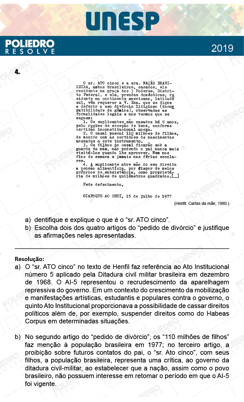 Dissertativa 4 - 2ª Fase - 1º Dia - Unesp 2019