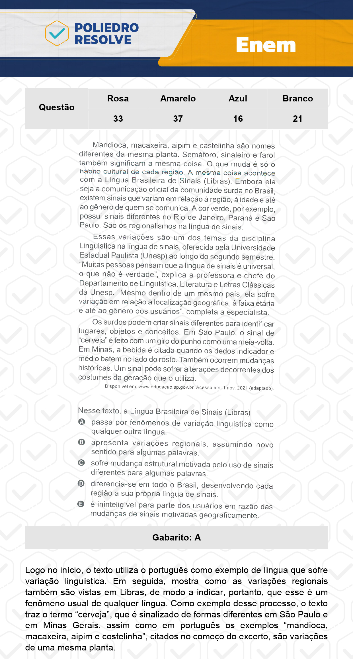 Questão 33 - 1º Dia - Prova Rosa - ENEM 2023