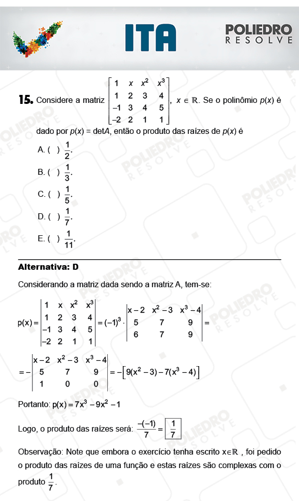 Questão 15 - Matemática - ITA 2018
