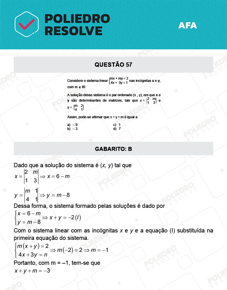 Questão 57 - Prova Tipo A - AFA 2022