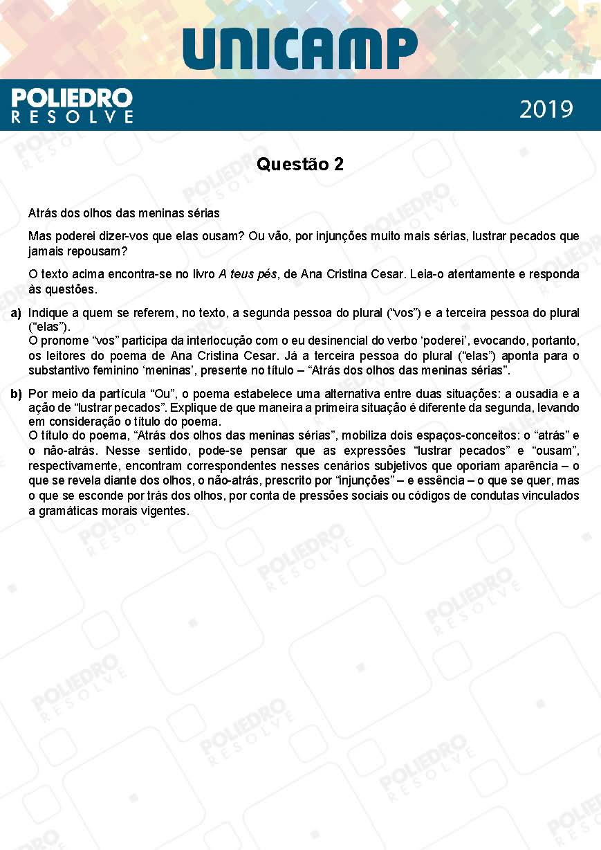 Dissertativa 2 - 2ª Fase - 1º Dia - Unicamp 2019
