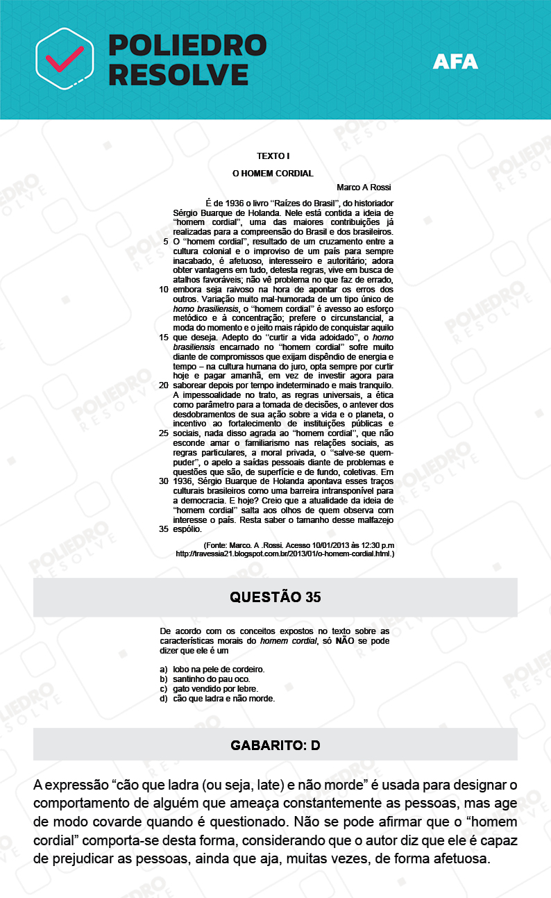 Questão 35 - Prova Tipo A - AFA 2022