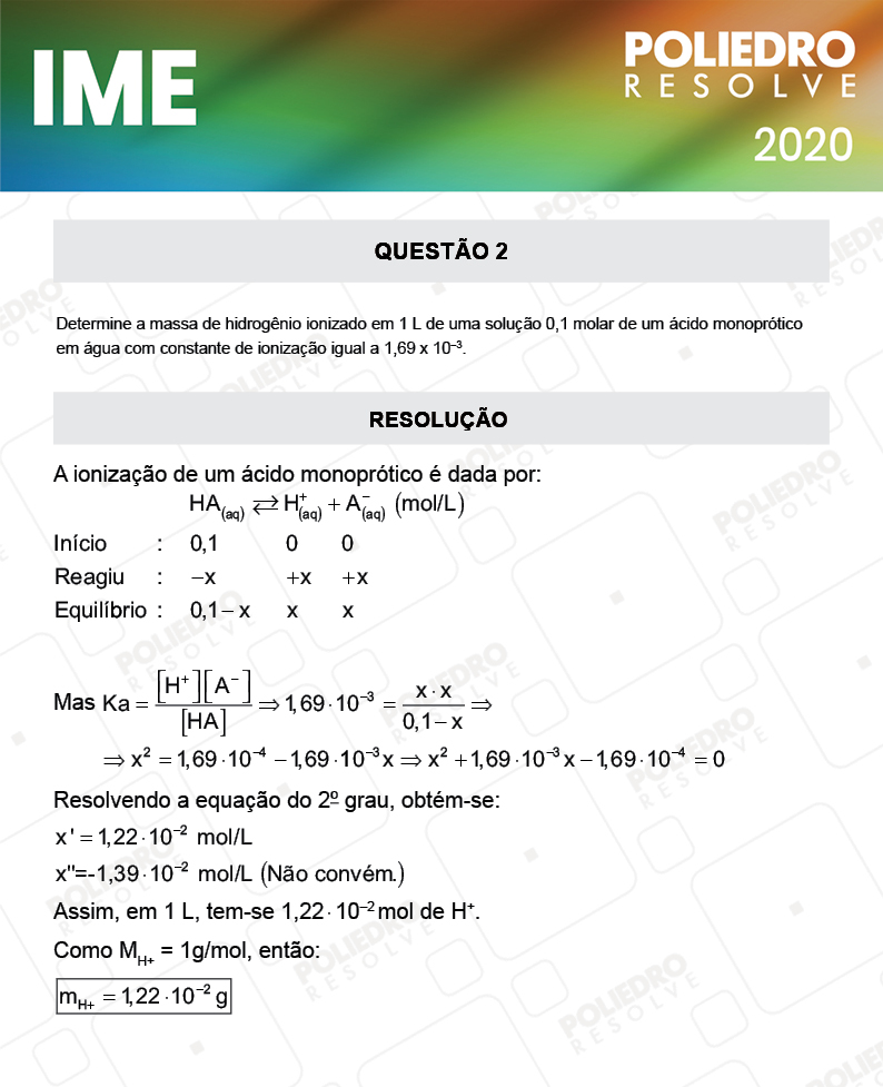 Dissertativa 2 - 2ª Fase - Química - IME 2020