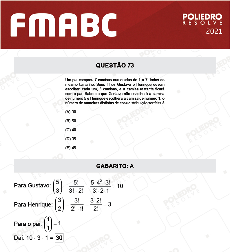 Questão 73 - Fase única - FMABC 2021
